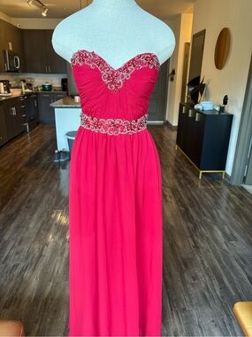 Strapless Beaded Red Evening Dress